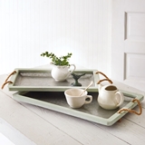 CTW Home Collection Set of Two Jade Galvanized Trays with Rope Handles