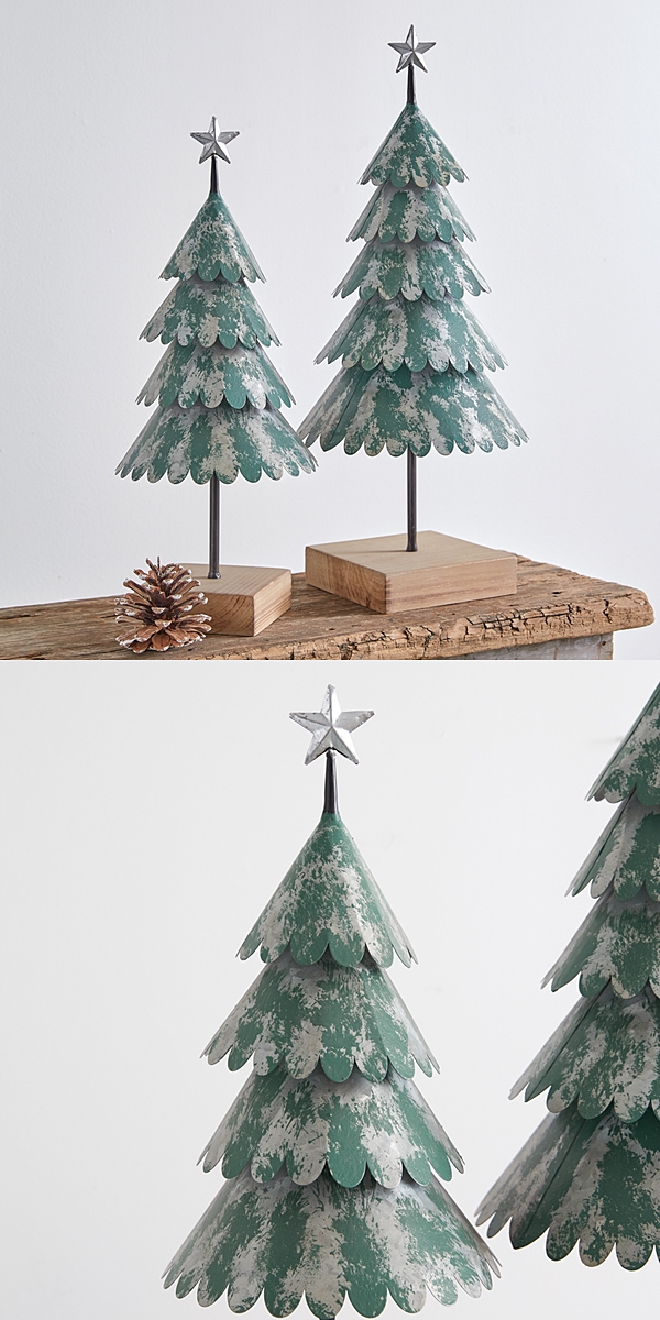 CTW Home Collection Set of Two Distressed-Metal Evergreen Trees