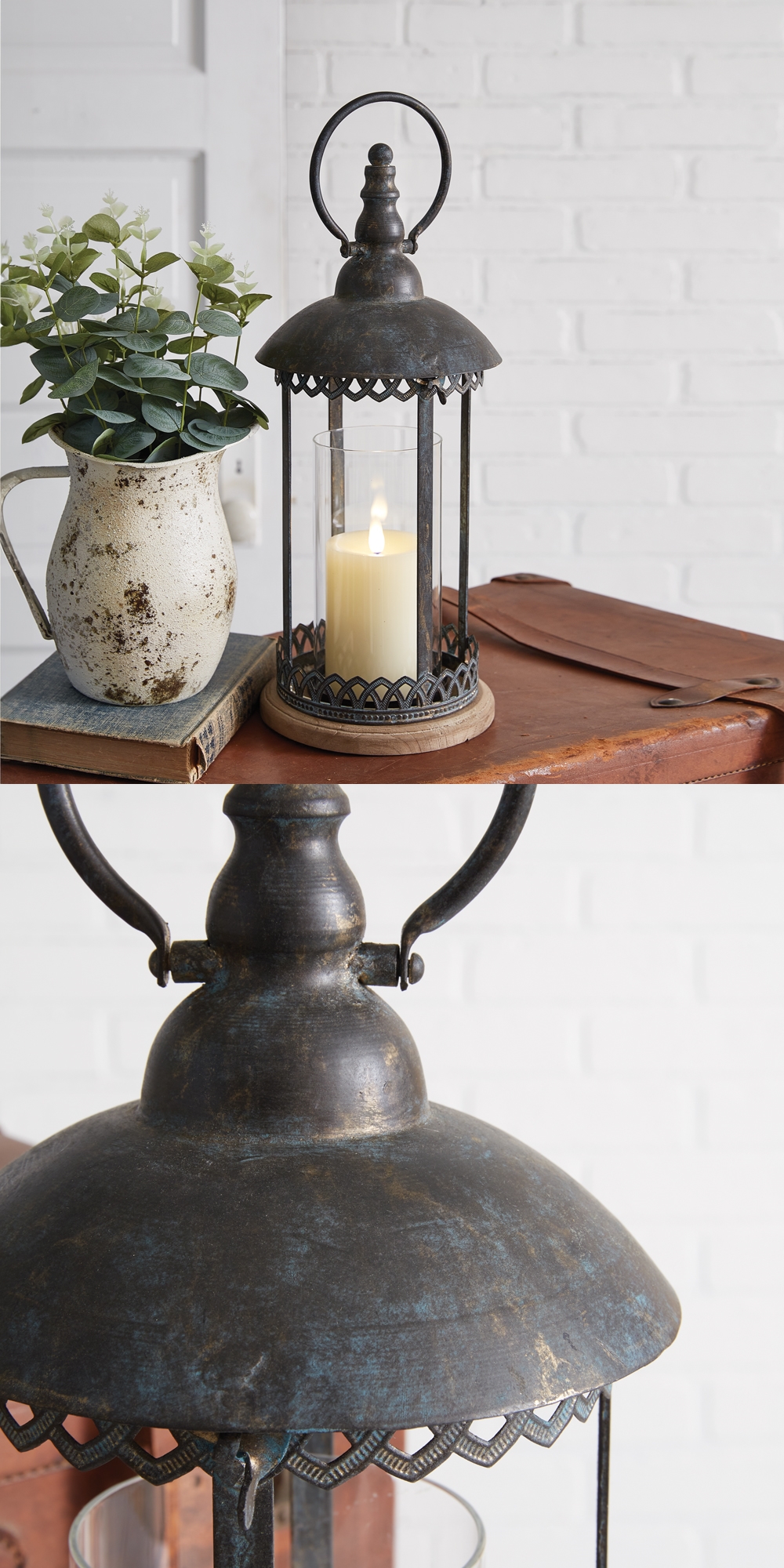 CTW Home Collection Small 'Peregrine' Metal Lantern with Scalloped Edges