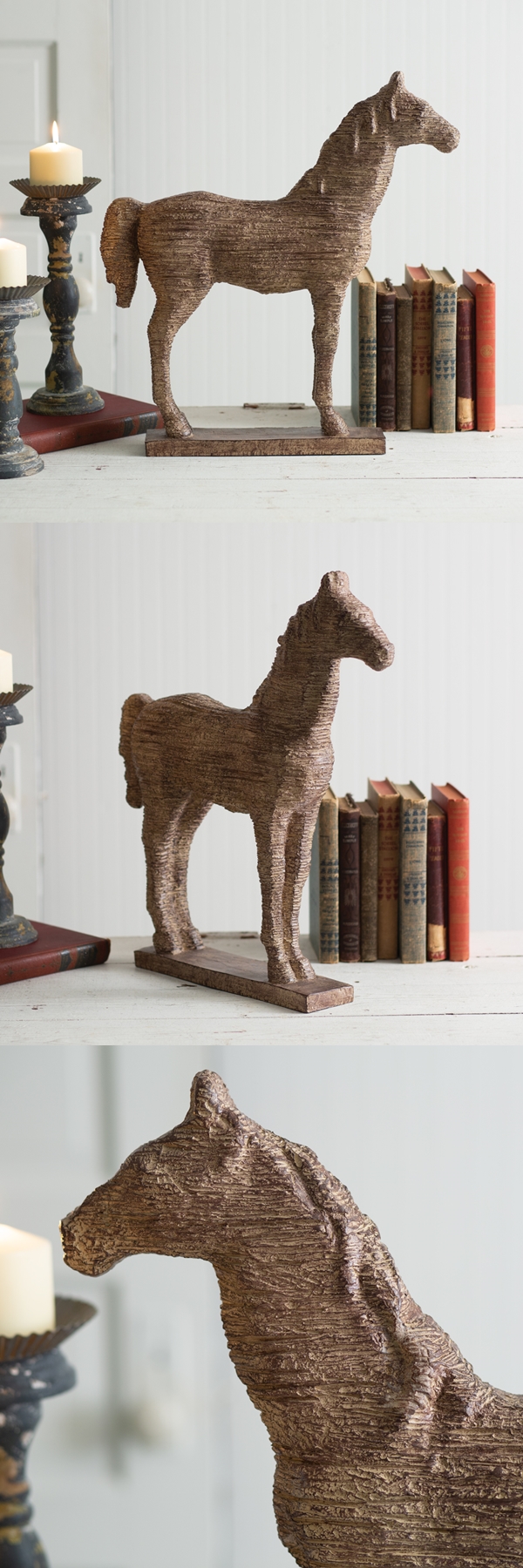 CTW Home Collection Chiseled-Wood-Look Standing Horse Statue