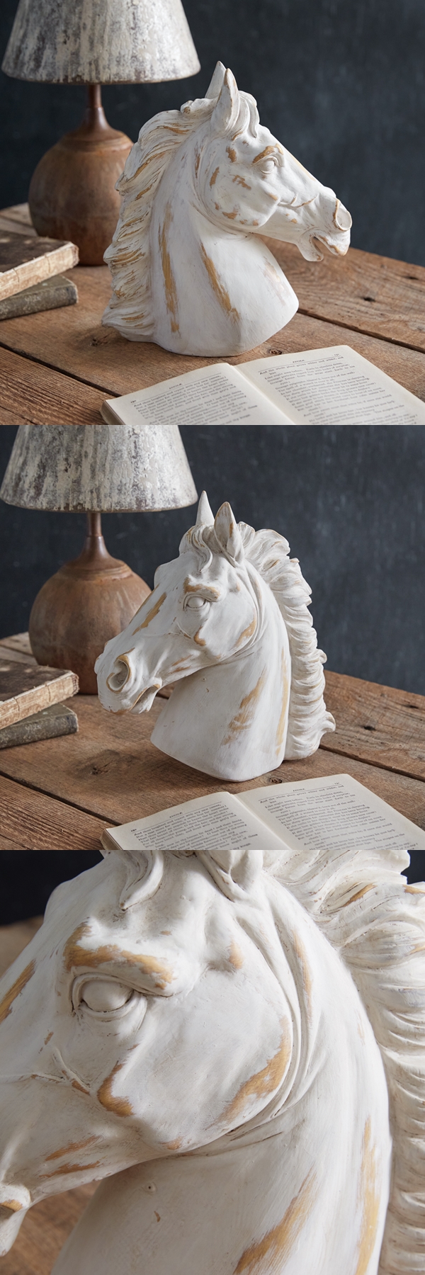 CTW Home Collection Magnificent Antiqued-White Horse Head Sculpture