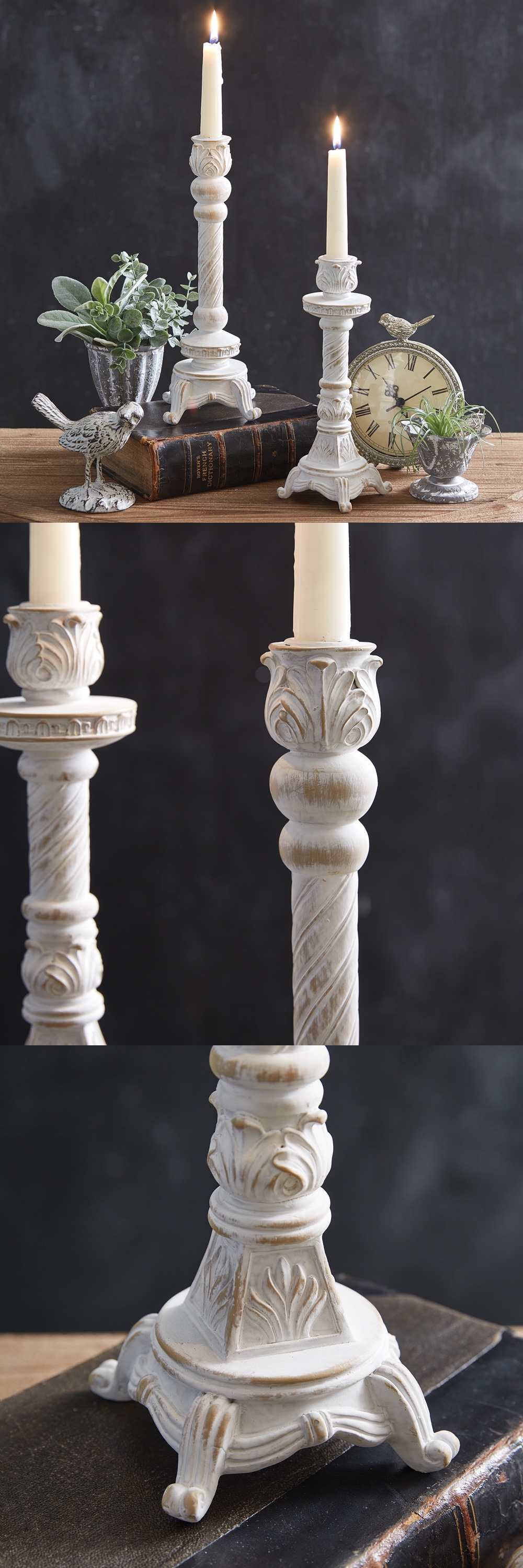 CTW Home Collection Set of 2 'Balmoral' Whitewashed Taper Candle Holders