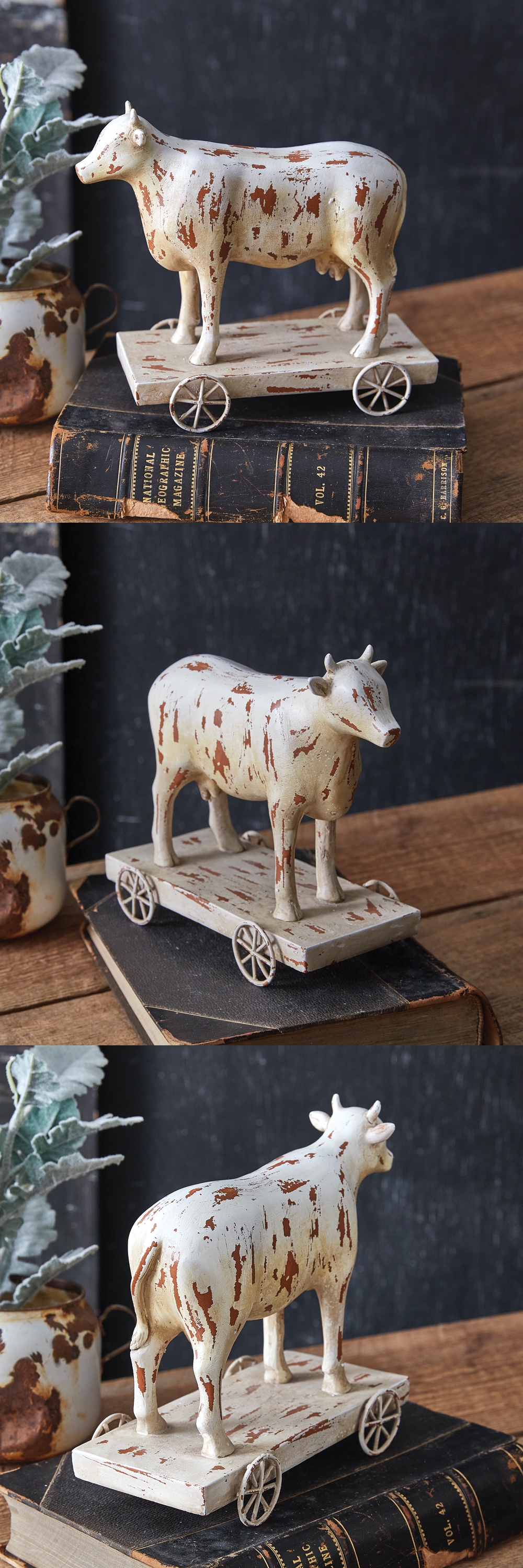 CTW Home Collection Tabletop Rustic Toy Cow Figurine on Stand