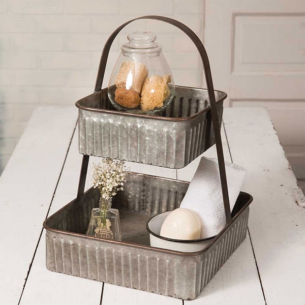 CTW Home Collection Two-Tiered Corrugated-Metal Square Tray