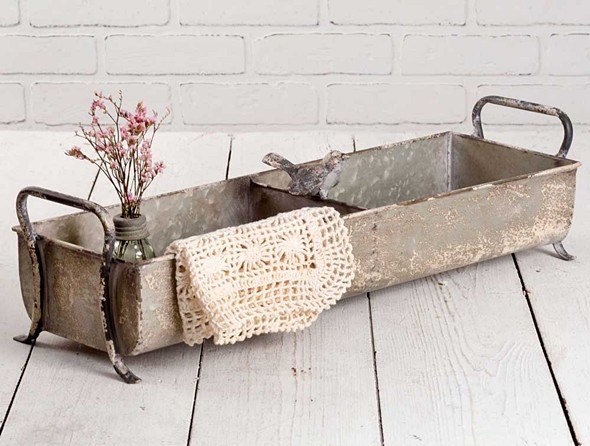 CTW Home Collection Distressed Metal Divided Tray/Planter with Songbird