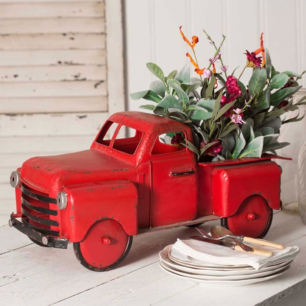 CTW Home Collection Red Metal Retro Pickup Truck Garden Planter