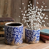CTW Home Collection Set of 2 Rustic Ceramic Floral Design Flower Pots