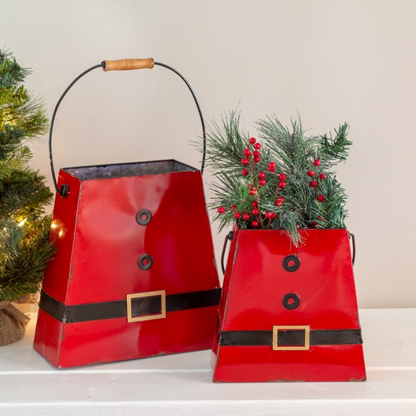 CTW Home Collection Set of Two Santa Suit Buckets with Folding Handles