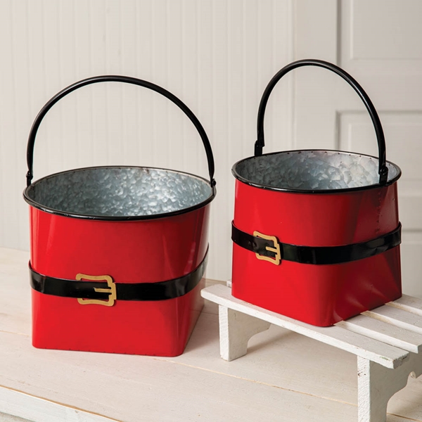 CTW Home Collection Set of Two Large Santa Suit Red-Metal Buckets