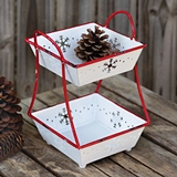 CTW Home Collection Enameled-Metal Snowflake Motif Two-Tier Tray