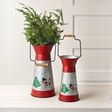 CTW Home Collection Two Holiday Scene Metal Containers w/ Wood Handles