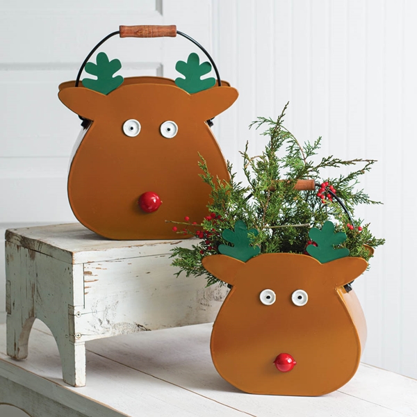 CTW Home Collection Set of Two Reindeer Motif Metal Buckets (2 Sizes)