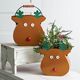 CTW Home Collection Set of Two Reindeer Motif Metal Buckets (2 Sizes)