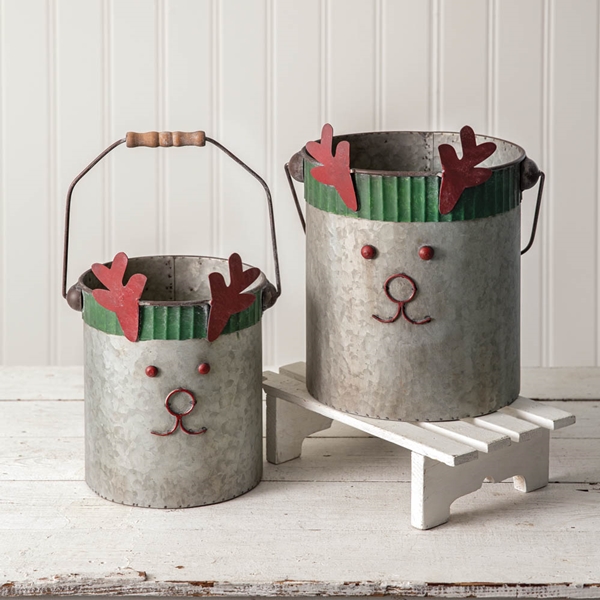 CTW Home Collection Set of Two Galvanized-Metal Reindeer Buckets