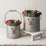 CTW Home Collection Set of Two Galvanized-Metal Reindeer Buckets