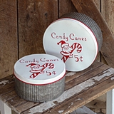 CTW Home Collection Set of Two Candy Canes Design Metal Storage Rounds