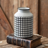 CTW Home Collection White-Enameled-Metal Wide Lattice Pattern Vase