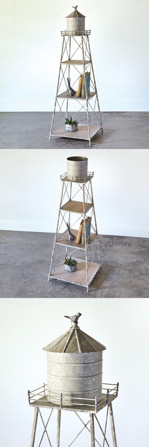 CTW Home Collection Metal Silo Three-Tier Display with Wood Shelves