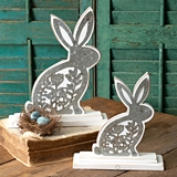 CTW Home Collection Set of Two Wooden Bunnies with Metal Cutouts