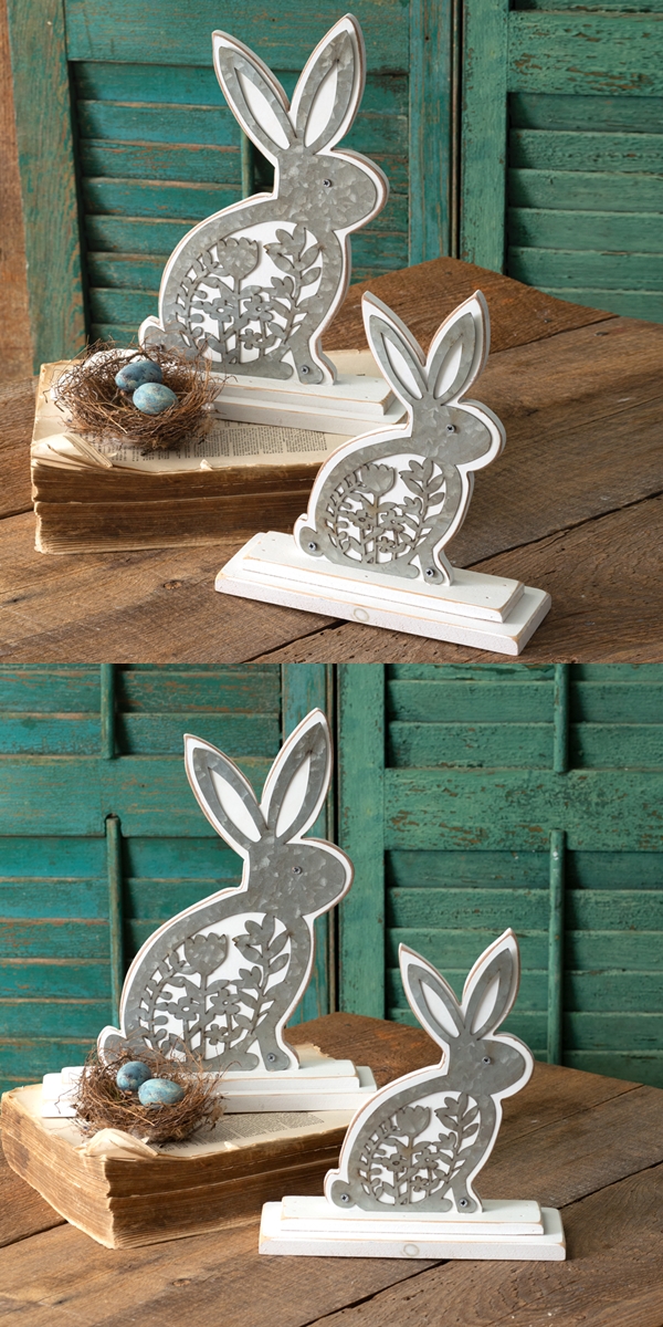 CTW Home Collection Set of Two Wooden Bunnies with Metal Cutouts