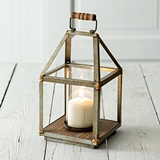 CTW Home Collection Mixed Metal & Glass Chimney Lantern w/ Wood Handle