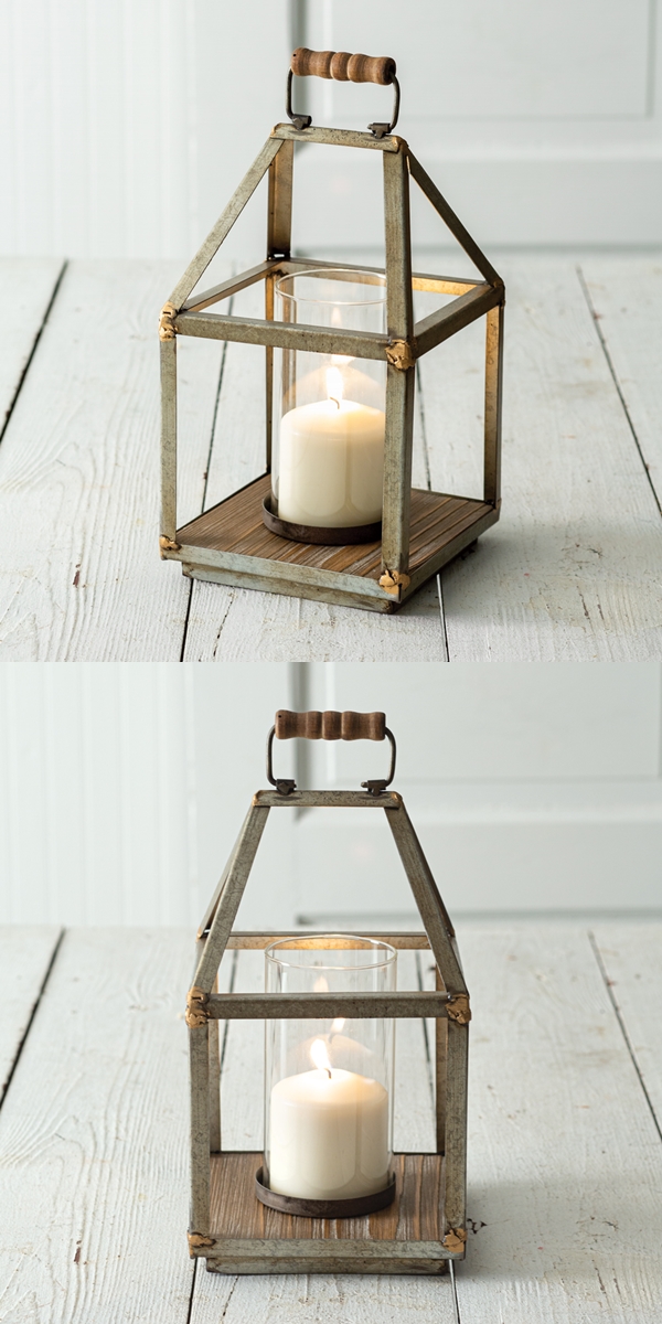CTW Home Collection Mixed Metal & Glass Chimney Lantern w/ Wood Handle