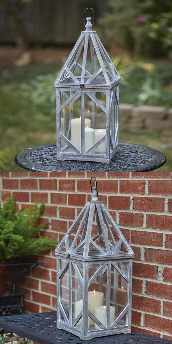 CTW Home Collection Driftwood and Glass Lantern with Hanging Loop