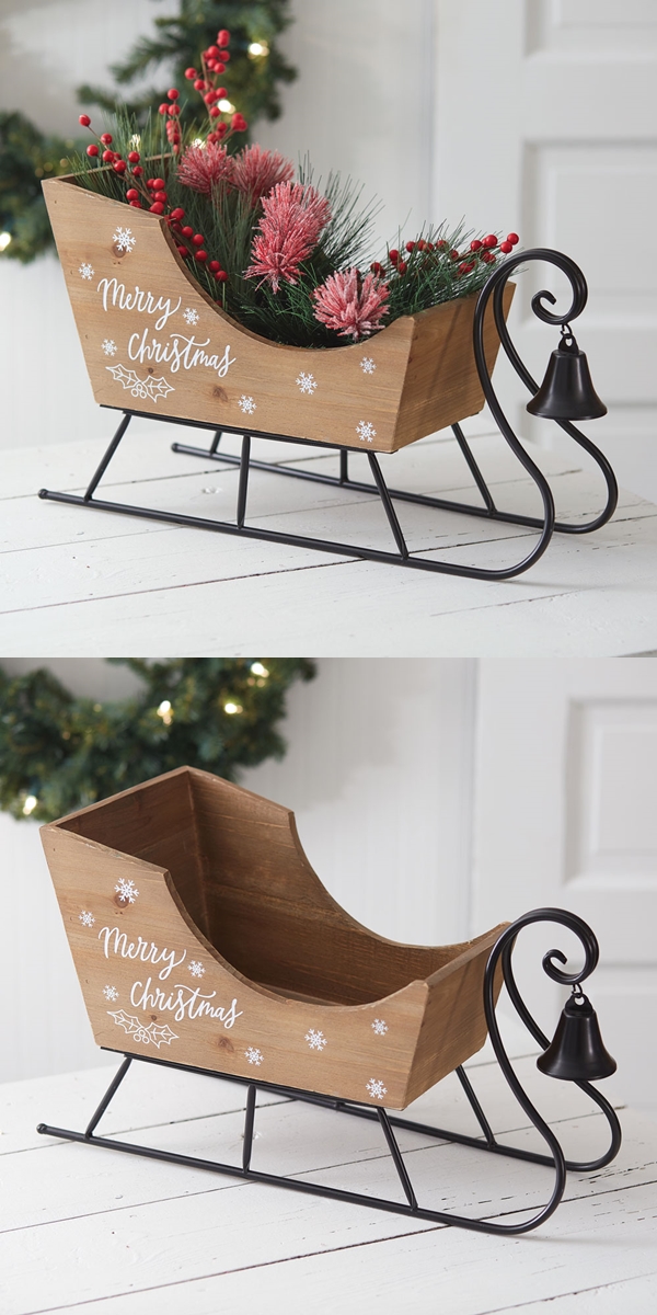 CTW Home Collection Tabletop Wooden 'Merry Christmas' Sleigh with Bell