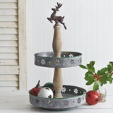 CTW Home Collection Snowflake Motif Reindeer-Topped Two-Tiered Metal Tray