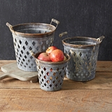 CTW Home Collection Set of Three Rustic Open Weave Metal Buckets