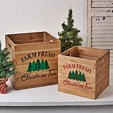 CTW Home Collection Set of Two Wooden Farm Fresh Christmas Tree Boxes