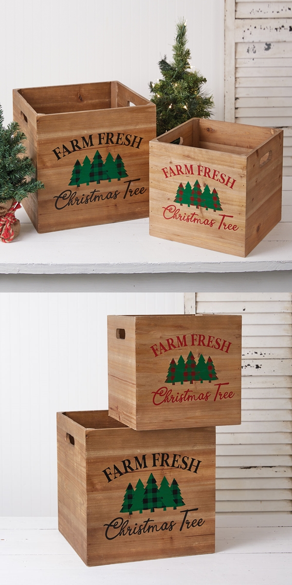 CTW Home Collection Set of Two Wooden Farm Fresh Christmas Tree Boxes