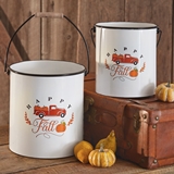 CTW Home Collection Set of Two Enameled-Metal 'Happy Fall' Buckets