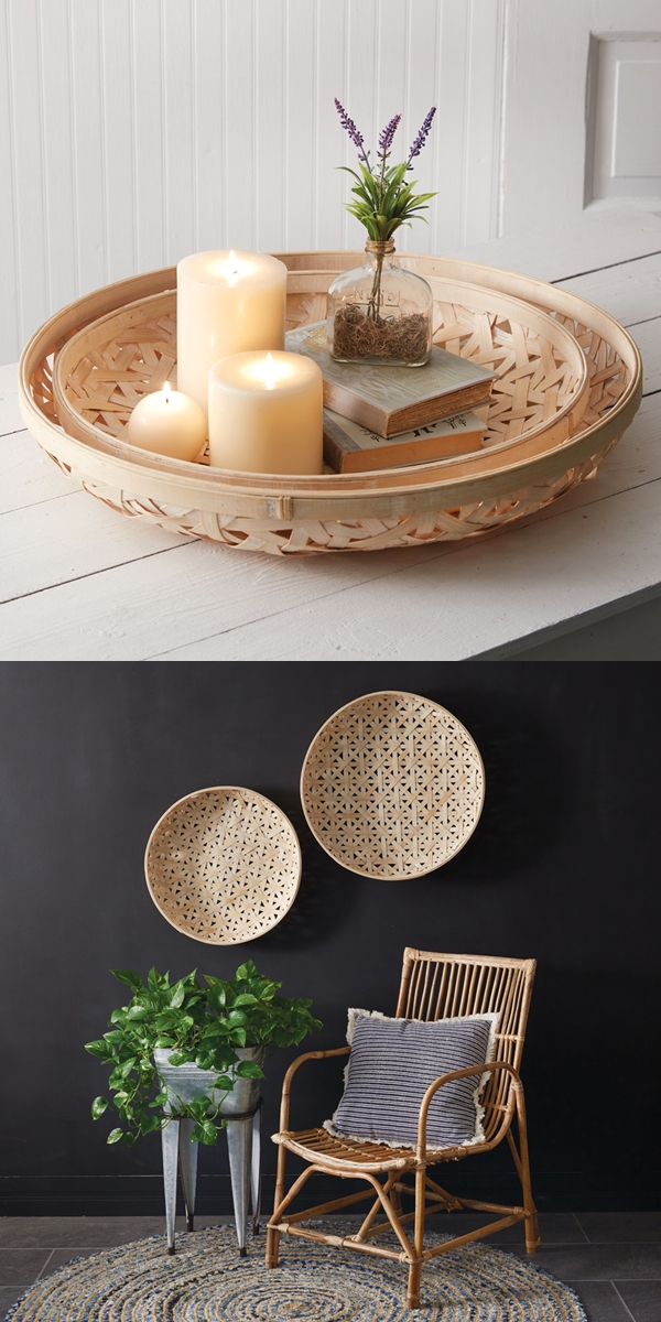 CTW Home Collection Set of Two 'Boho' Wooden Tobacco Baskets