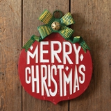 CTW Home Collection Wooden Christmas Ornament Wall Sign with Metal Bow