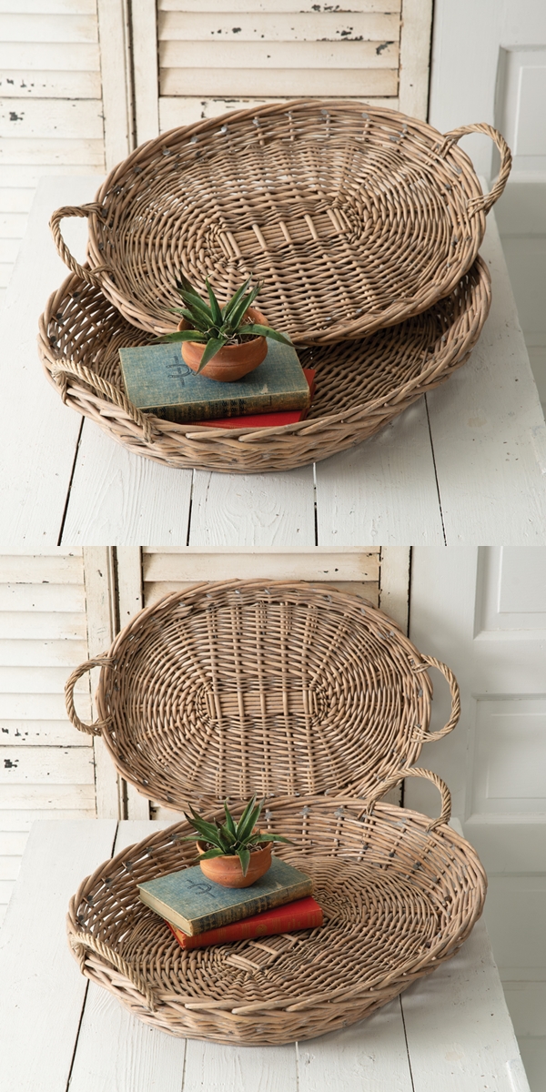 CTW Home Collection Set of Two Large Oval Wicker Trays with Handles