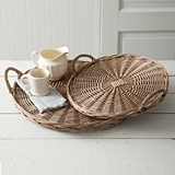 CTW Home Collection Set of Two Large Round Wicker Trays with Handles