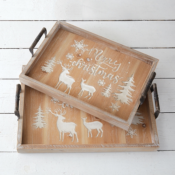 CTW Home Collection Set of Two Christmas Wooden Serving Trays