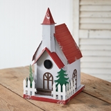 CTW Home Collection Antiqued-Enameled-Metal Christmas Chapel Birdhouse