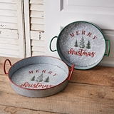 CTW Home Collection Set of Two Galvanized-Metal Merry Christmas Trays