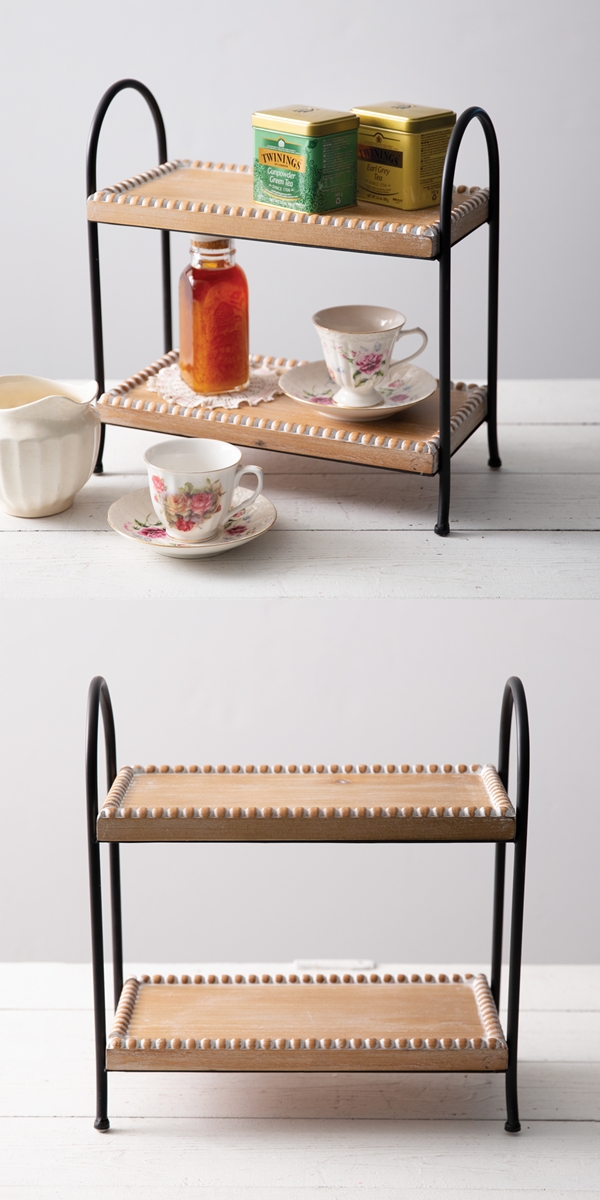 CTW Home Collection Two-Tiered Metal and Wood Tray with Beaded Edges