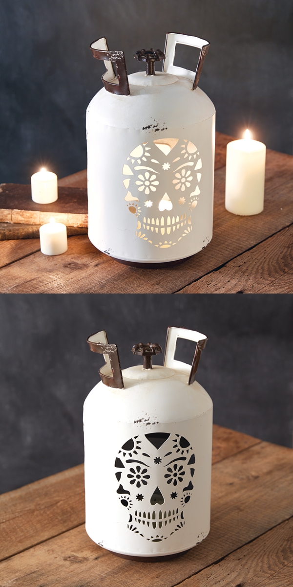 CTW Home Collection Metal Faux Propane Tank Sugar Skull Luminary
