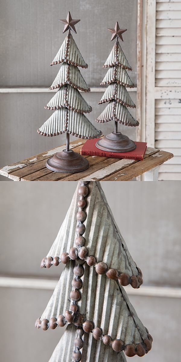 CTW Home Collection Set of Two Weathered Tin Christmas Trees