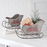 CTW Home Collection Set of Two Tabletop Galvanized Christmas Sleighs
