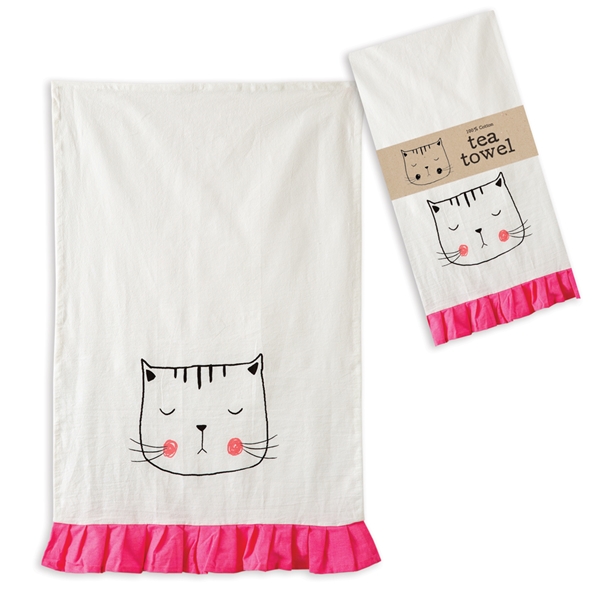 CTW Home Collection Meow Kitty Design Tea Towels w/ Ruffle (Box of 4)