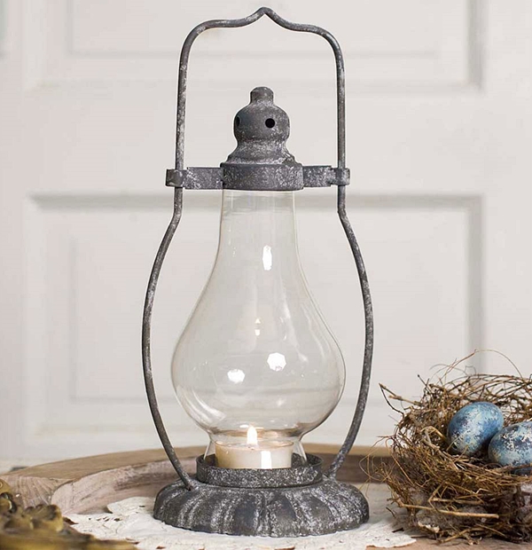 CTW Home Collection Antiqued-Metal Monroe Tea Light Lantern w/ Chimney