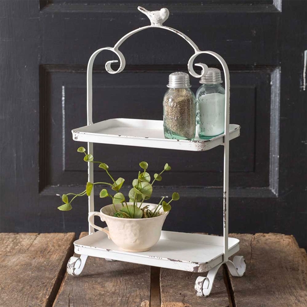 CTW Home Collection Antiqued-White-Metal Two-Tier Songird Caddy