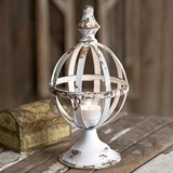 CTW Home Collection Antiqued White-Painted Metal Sphere Lantern