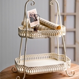 CTW Home Collection Antiqued-White-Metal Two-Tier Chantilly Tray