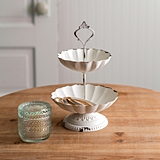 CTW Home Collection Antiqued-White-Metal Mini Two-Tier Scalloped Tray